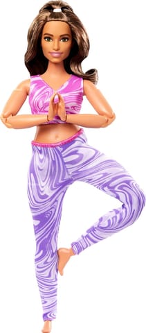 Barbie Made to Move Fashion Doll with Curvy Body & Brunette Hair Wearing Removable Pink Sports Top & Purple Yoga Pants