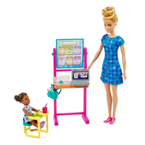 Barbie Teacher Doll (Blonde), Toddler Doll (Brunette), With Accessories