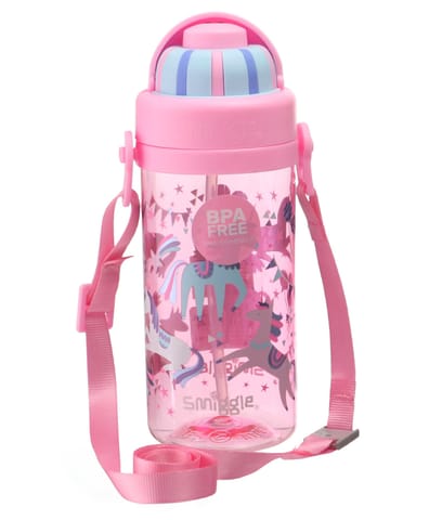 Smiggle Glide Teeny Tiny Plastic Drink Bottle With Strap 400 ml Pink