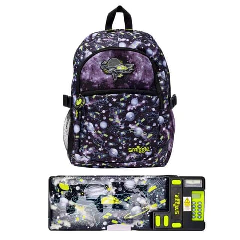 Smiggle Fly High Classic Attach Backpack, Pop Out Pencil Case - Black
