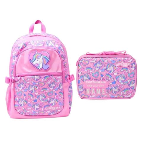 Smiggle Fly Hi Classic Backpack And Square Attach Id Lunchbox - Unicorn Pink