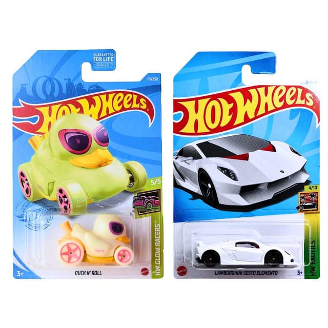 Hot Wheels Let's Race Duck N' Roll And HW Exotics Lamborghini Sesto Elemento