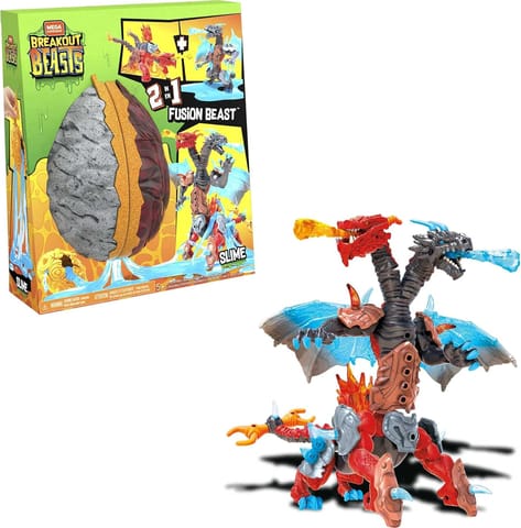 Mega Construx Breakout Beasts 2-in-1 Fusion Beast Construction Set with 2 Buildable Figures With Slime