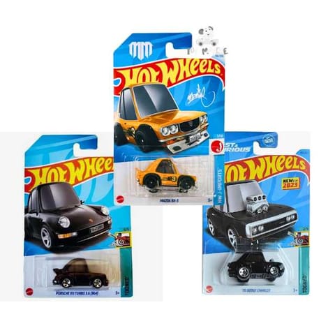 Hot Wheels HW J-Imports Mazda RX-3, Tooned '70 Dodge Charger And Tooned Porsche 911 Turbo 3.6 (964)