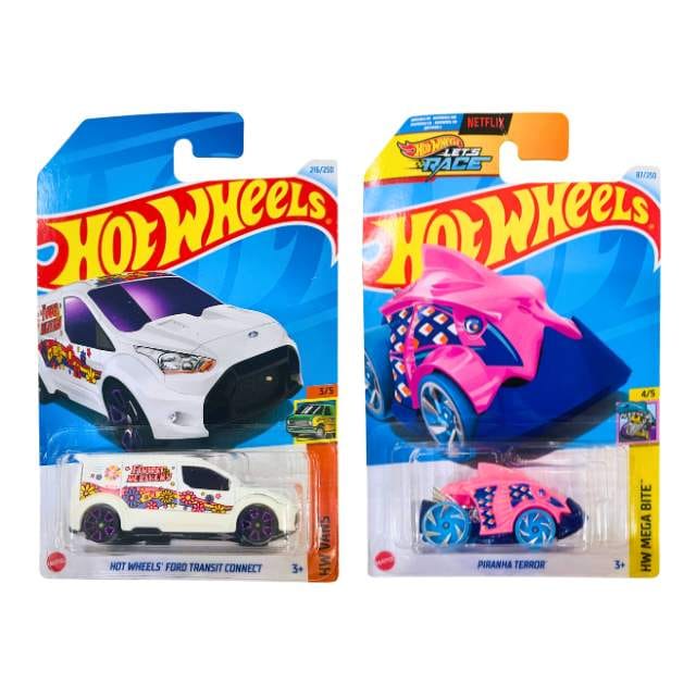 Hot Wheels HW Vans Ford Transit Connect And HW Mega Bite Piranha Terror