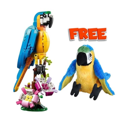 Lego Creator Exotic Parrot 31136 With Wild Republic Cuddlekins Mini Macaw Parrot 8 inch Free