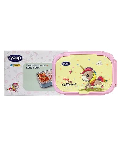 YOUP Stainless Steel Insulated  Unicorn Theme Kids Lunch Box With Fork & Spoon XOLO-850 ml