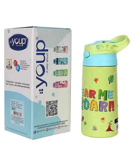 Youp Stainless steel insulated Dinasour theme kids anti-dust sipper bottle TINKLER - 400 ml