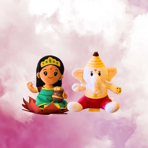 Modi Toys Baby Ganesha And Laxmi Devi Small Mantra Singing Plush Combo