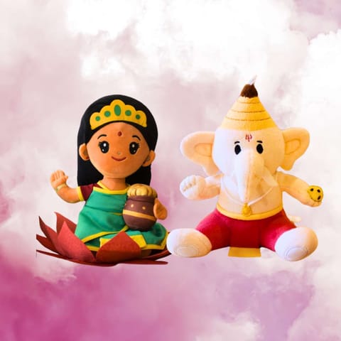 Modi Toys Baby Ganesha And Laxmi Devi Medium Mantra Singing Plush Combo