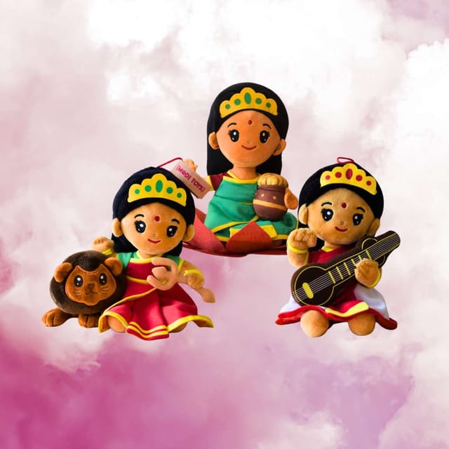 Modi Toys Laxmi Devi, Saraswati Devi And Durga Devi Small Mantra Singing Plush Combo