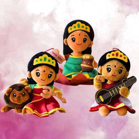 Modi Toys Laxmi Devi, Saraswati Devi And Durga Devi Small Mantra Singing Plush Combo