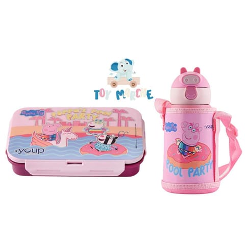 Youp Peppa Pig Pool Party Lunch Box Euro 450 ml & Insulated Double Wall Sipper Bottle Zippy 550 ml