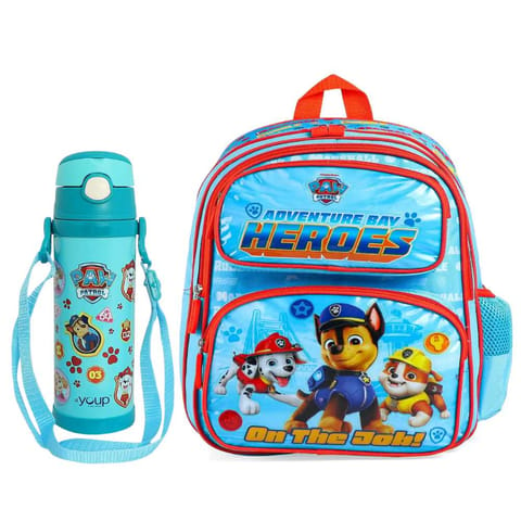 Striders Paw Patrol School Bag 14 Inch And Youp Paw Patrol Insulated Double Wall Sipper Bottle Scooby 500 ml